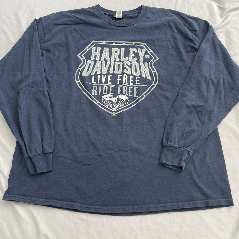 Harley Davidson Shirt Men 2XL Blue Concord NC Motor Speedway Graphic Long Sleeve